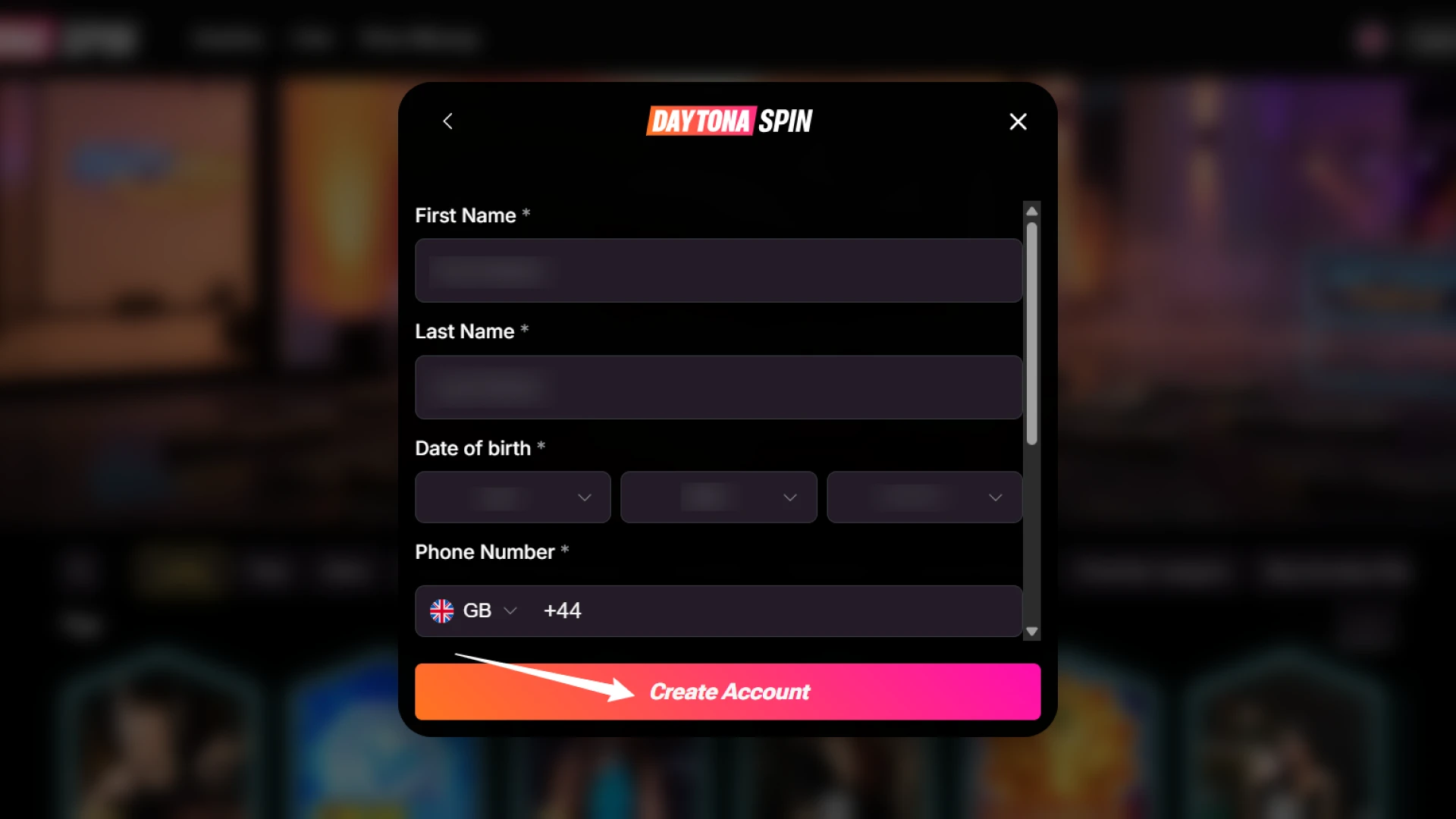 Confirm your details to finalize the Daytona Spin Verification process.